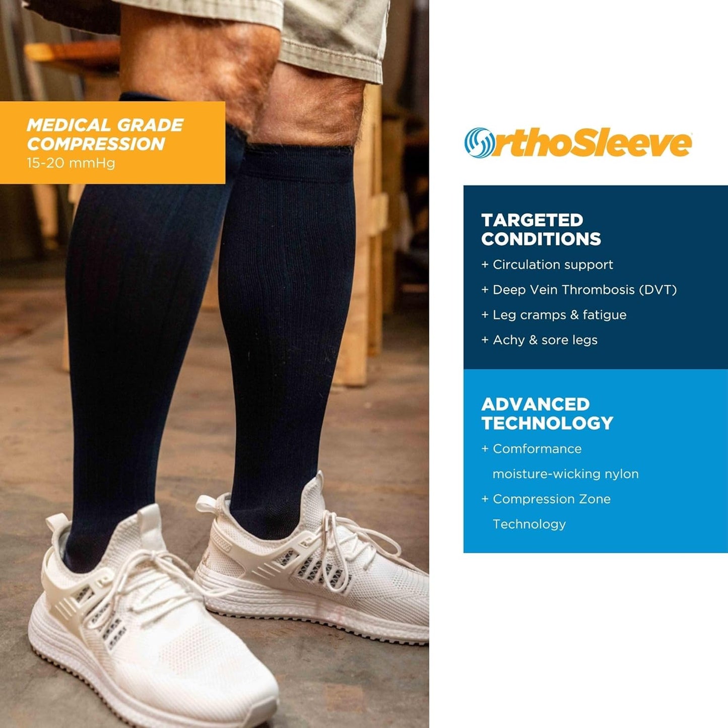 Medical Grade Compression Socks for Men & Women 15-20 mmHg by OrthoSleeve (Black w/Stripes, Large)