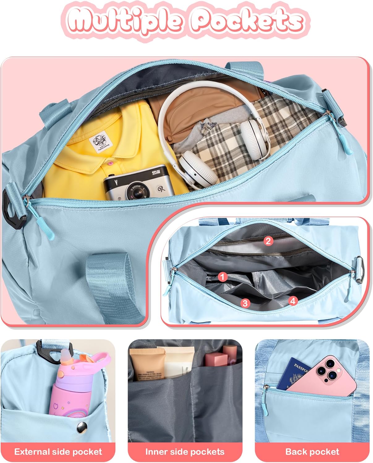 Cute Preppy Gifts for Girls-Girl Gym Bag with Shoe Compartment, Kid Personalized Weekender Overnight Bags, Initial Travel Tote with Makeup Pouch, Chenille Gift for Teen (Letter D)