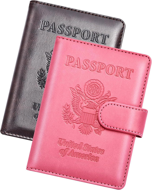 Herain Passport Holder for Travel Cruise Essentials, 2 Pcs Passport Cover Wallet Case Women Men Family, RFID Passports Book Card Holders Travel Accessorie Gifts Must Haves