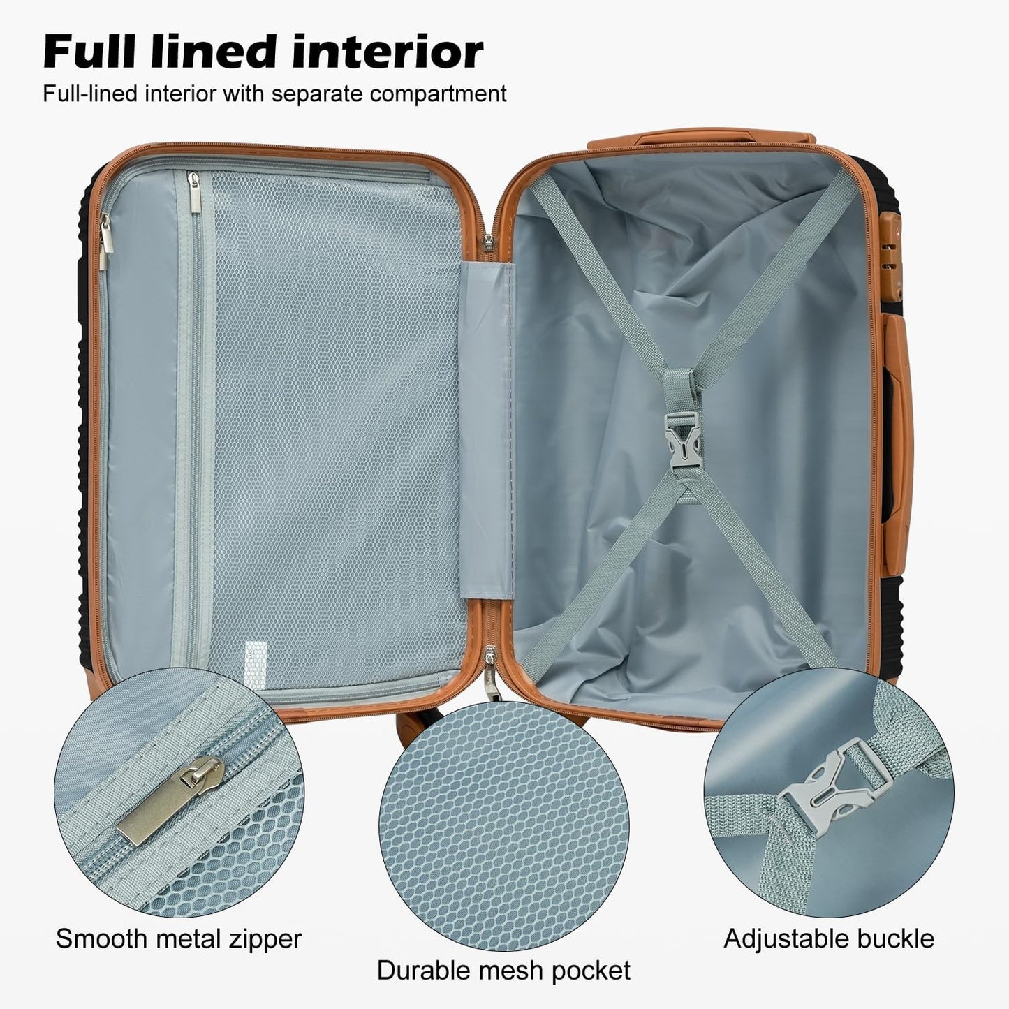 LONG VACATION 3 Piece Carry On Luggage 20 Inch Suitcase with Spinner Wheels, ABS+PC Hardshell Suitcase set with TSA Lock & YKK Zipper