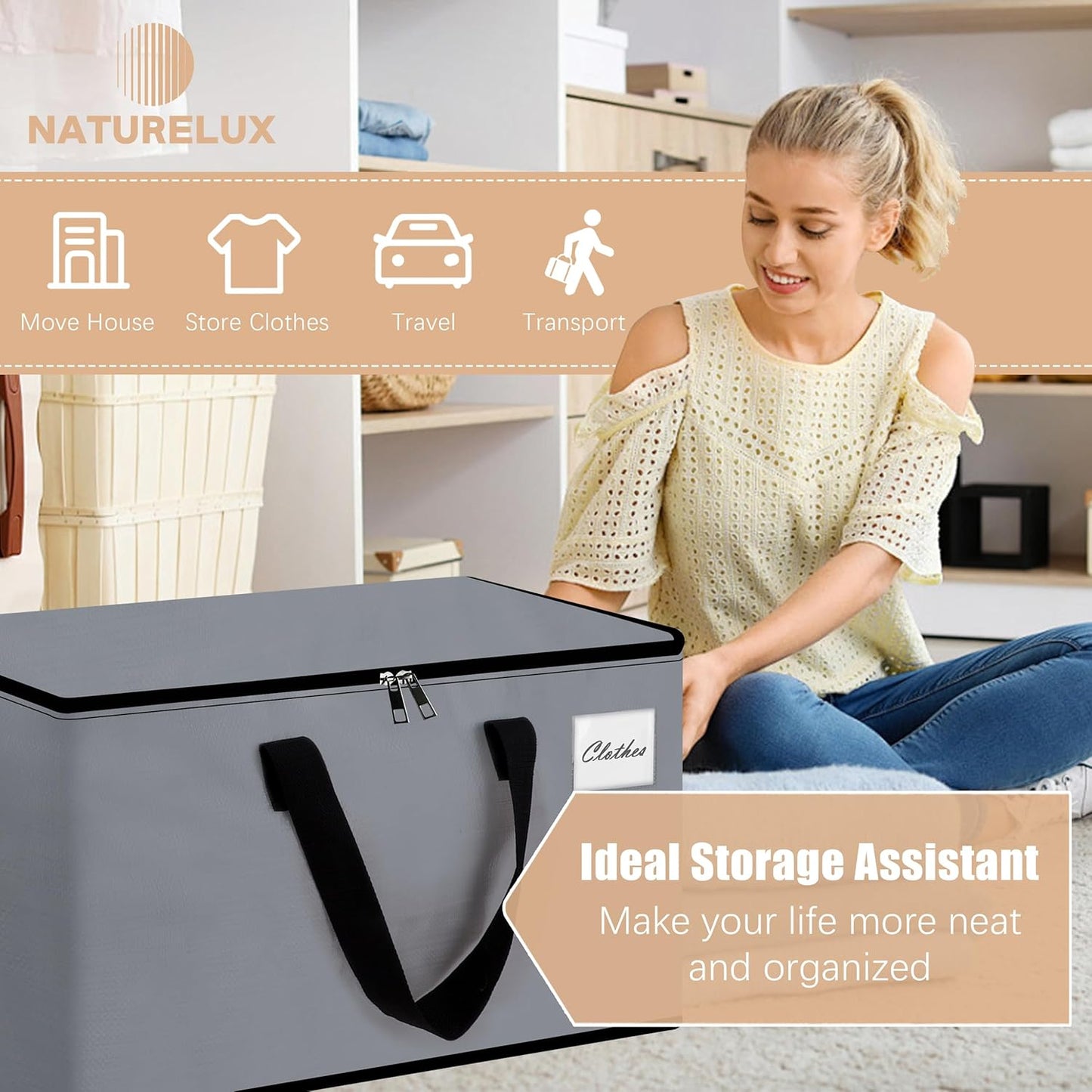 Heavy Duty Moving Bags - Extra Large Packing Bags and Storage Totes, Collapsible and Foldable Option for Moving and Storage, Multicolored, 93 L - 6 Pack