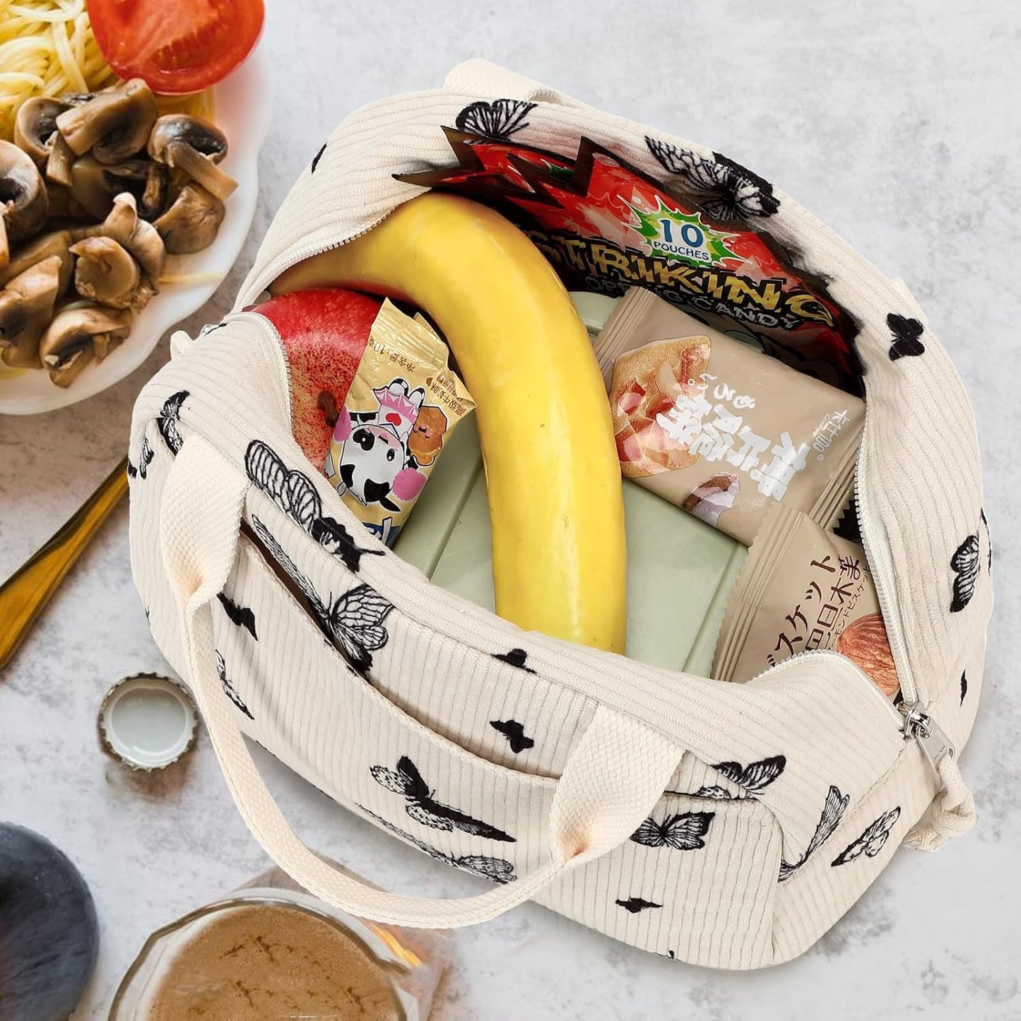Bluboon Lunch Bag for Women Men Cute Corduroy Lunch Tote Bags Reusable Insulated Lunch Box Large Capacity Reusable Insulated Cooler for Work Picnic or Travel