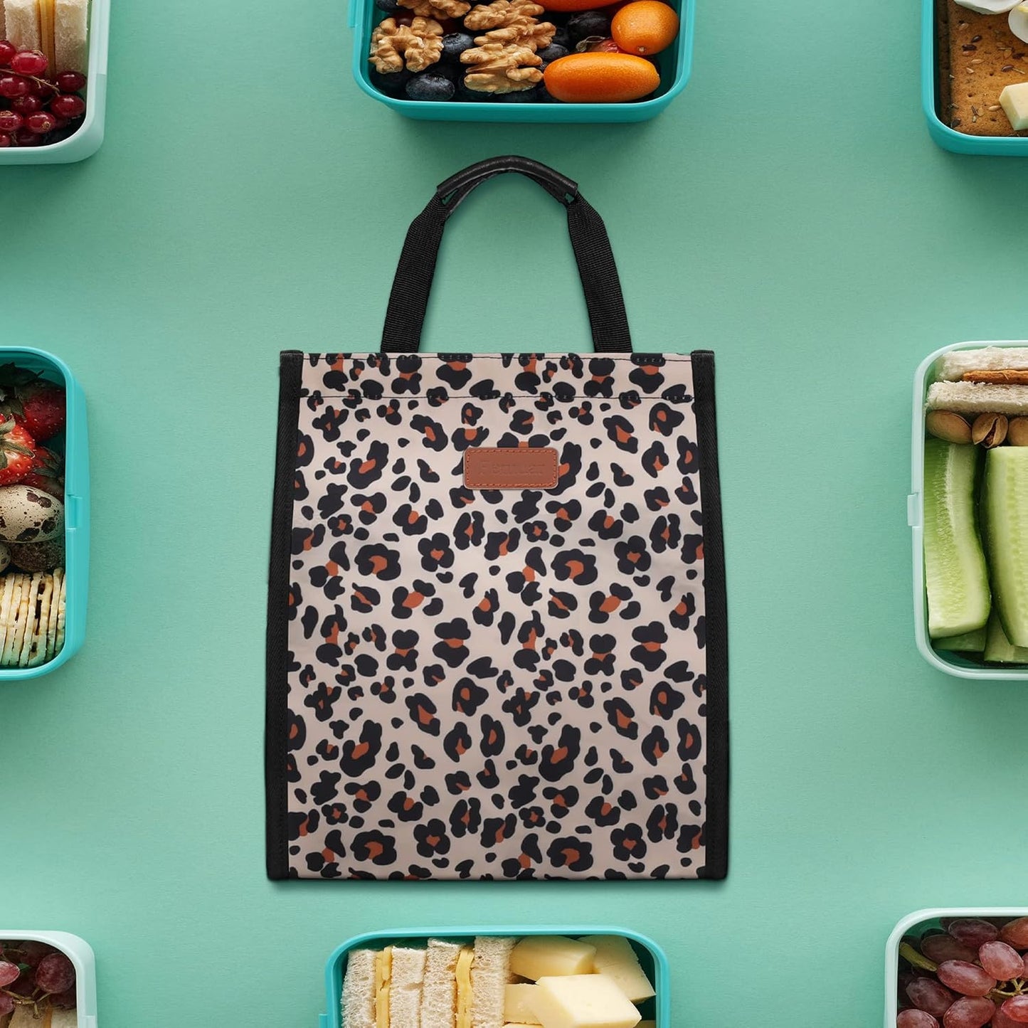 Lunch Bags for Women Insulated Reusable Lunch Tote with Internal Pocket, Lunch Tote bag for Work(Leopard)