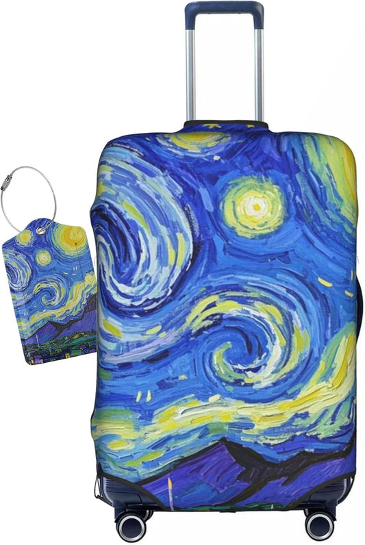 Vincent Van Gogh Starry Sky Night Luggage Cover Washable Suitcase Protector, Luggage Tag Travel Birthday Gifts For Men Women (M 22-25 Inch Luggage)