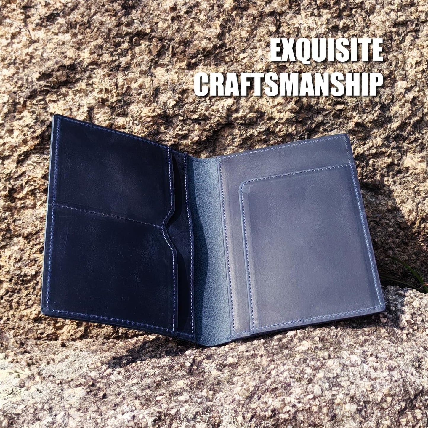 STAR VISTA Albatross Leather Travel Passport Holder, Minimalist Design, Full Grain Leather Case for Women and Men - Slim Passport Wallet, Bifold, RFID Blocking, Navy Blue