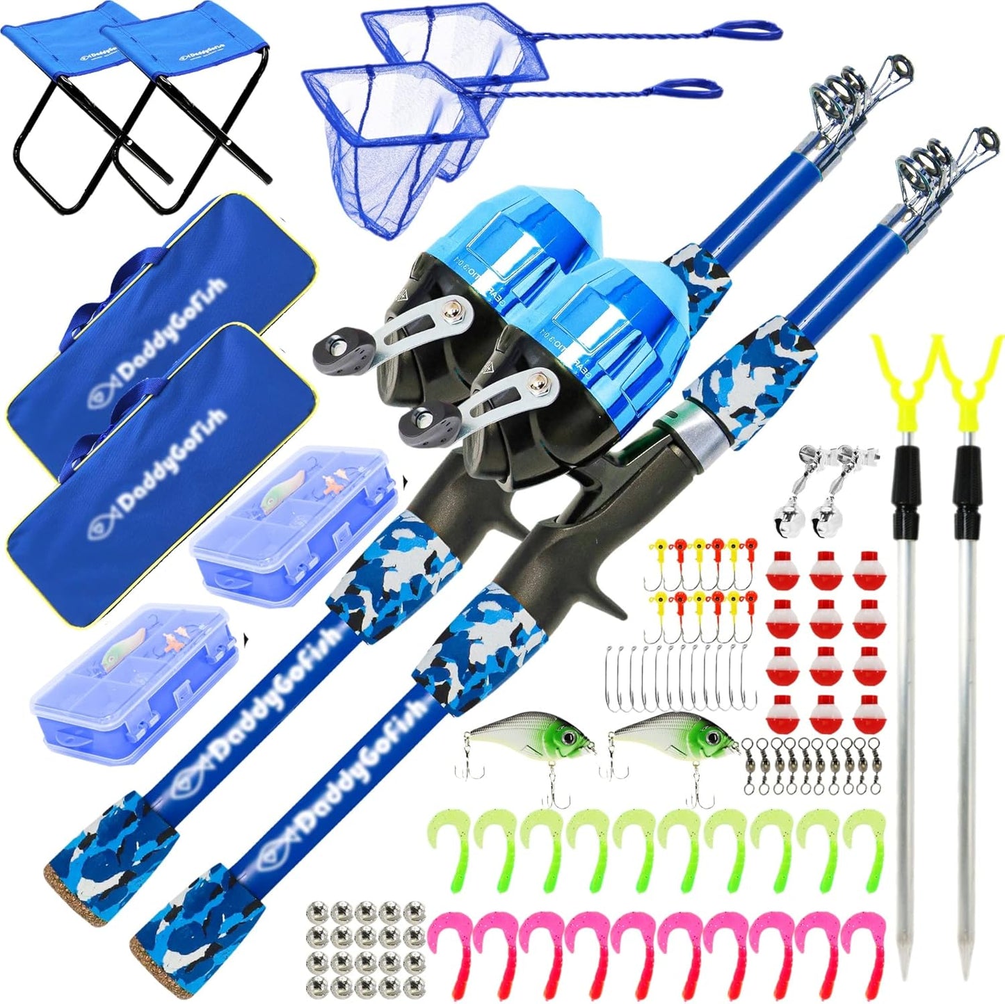 DaddyGoFish Kids Fishing Pole - Rod Reel Combo Tackle Box Starter Set - First Year Small Gear Kit for Boys Girls Toddler Youth Age Beginner Little Children