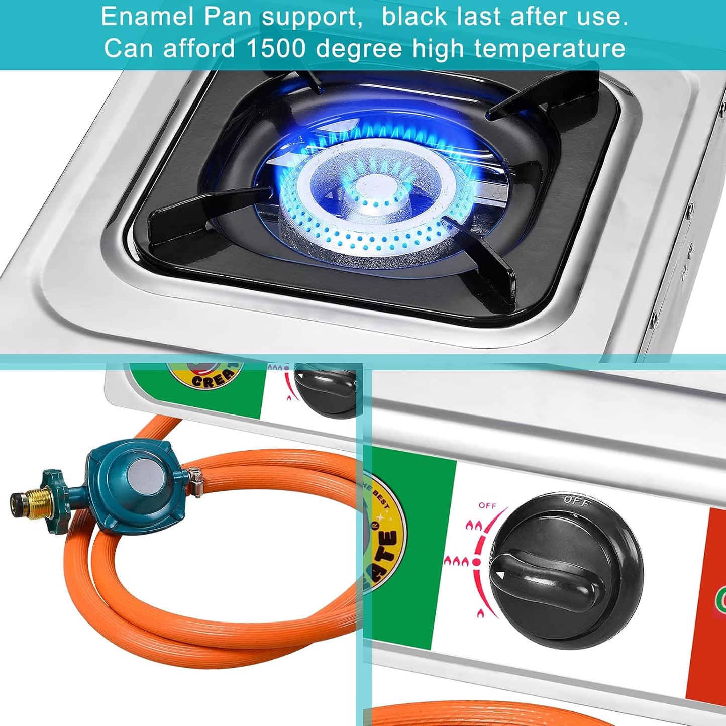 Vivicreate 10000 BTU Single Burner Propane Gas Stove Outdoor Camping Cooker Portable Stainless Steel Cooktop with Hose for BBQ Frying Boiling High BTU Estufa de Gas Portátil Fogón de Gas
