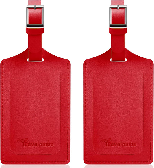 Travelambo Luggage Tags for Suitcases Faux Leather Privacy Protection 2 Pack Bag Tags Travel Accessories Essential, Deep Red
