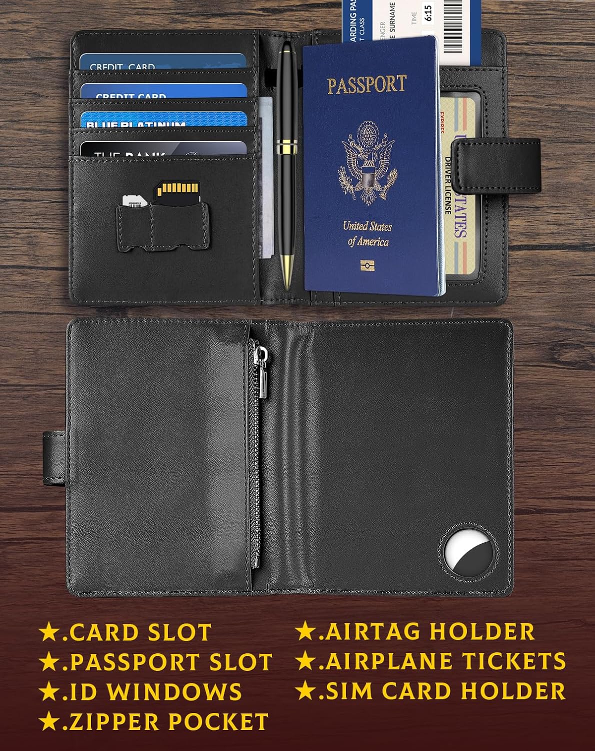 Passport Holder Wallet Cover Case for Women and Men,RFID Blocking,Passport Case,Travel Accessories (Black)
