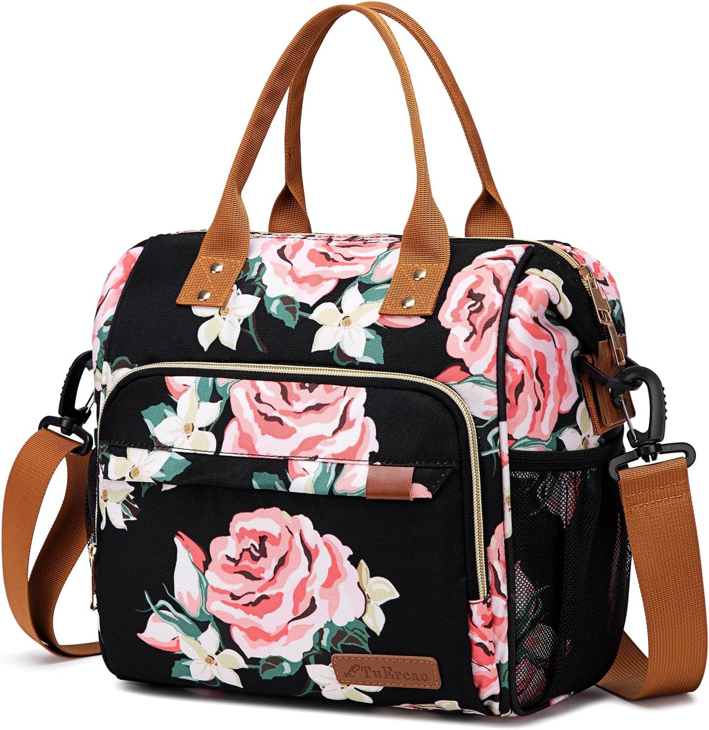 TuErCao Lunch Box for Women Adult Insulated Lunch Bag for Female Teacher Nurse Mom, Fashion Ladies Lunch Tote Bag for Work, Peony