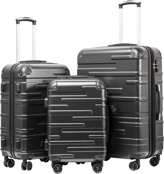 Coolife Luggage Expandable(only 28") Suitcase 3 Piece Set with TSA Lock Spinner 20in24in28in (reg grey)