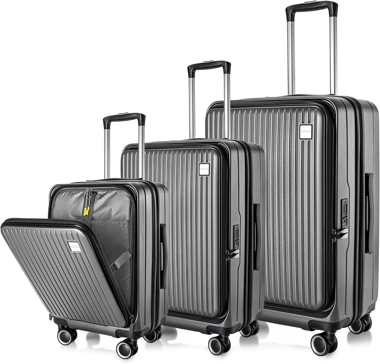 Luggage Sets 3 Piece, ABS Lightweight 20in/24in/28in Luggage, Expandable Carry On Suitcase Set with TSA Lock & Double Wheels, Front Open Hardshell Luggage Sets (Grey)