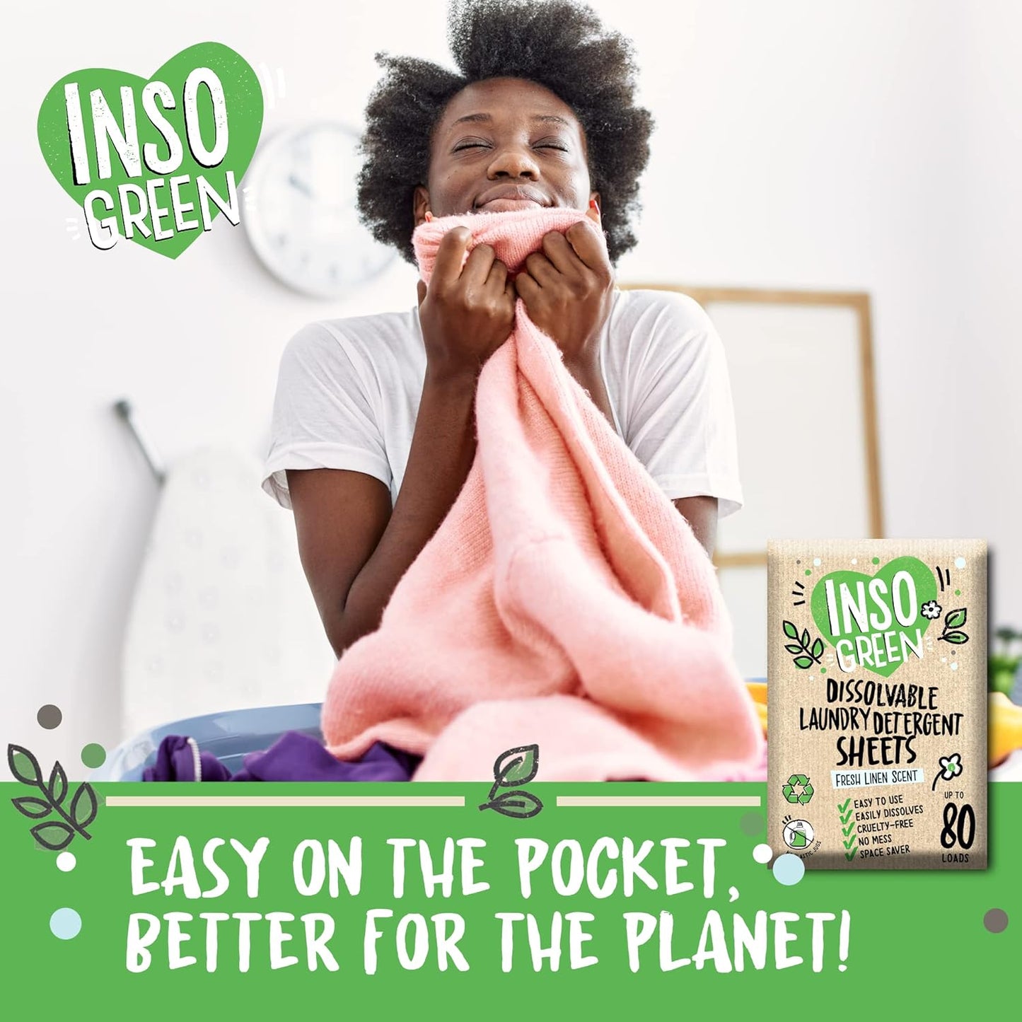 Eco Laundry Detergent Sheets - 80 Loads Laundry Sheets Detergent - 40 No Plastic Jug Washer Soap Sheet - No Mess & Space-Saving Travel Friendly Laundry Detergent