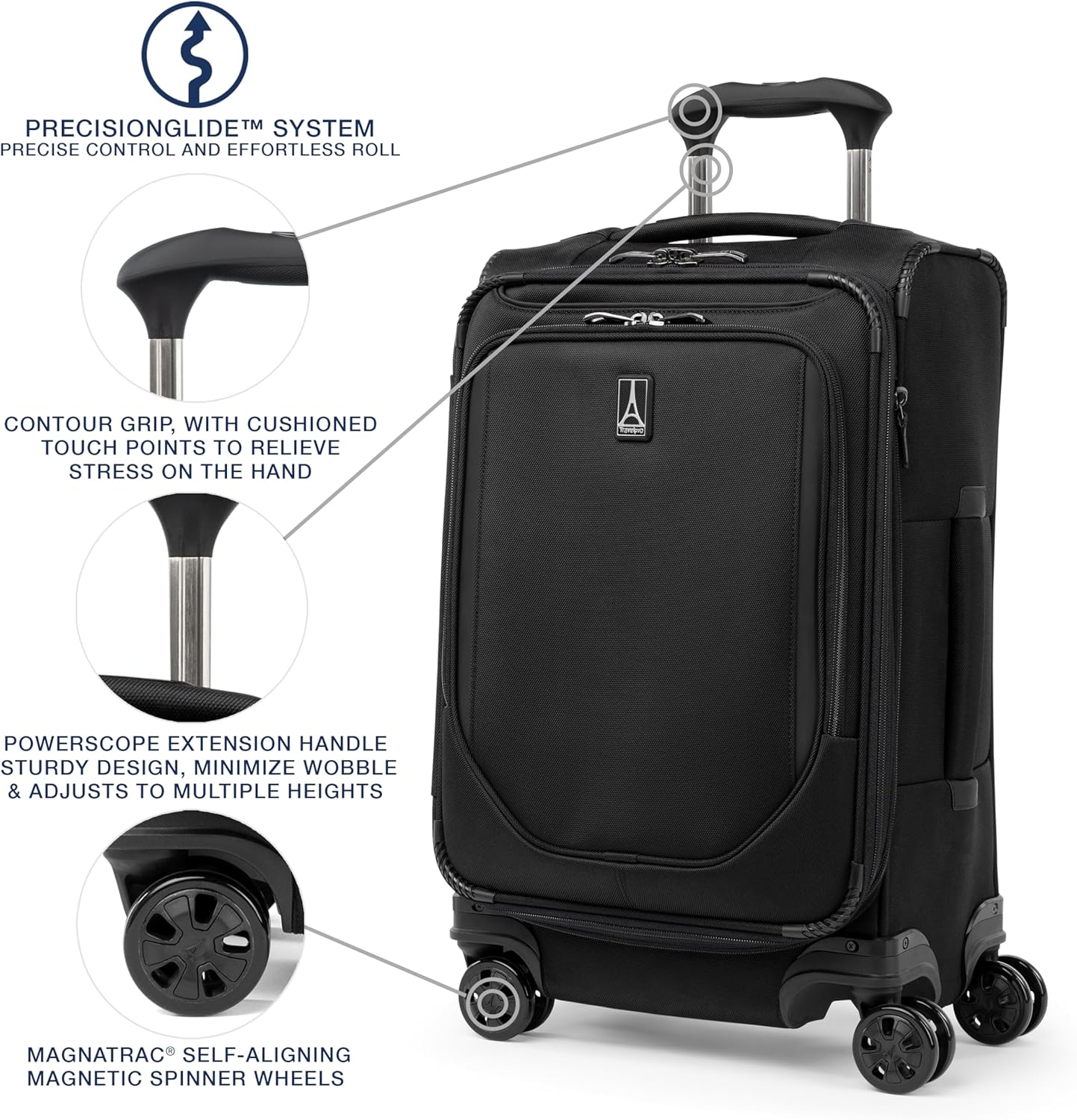 Travelpro Crew Classic Lightweight Softside Expandable Carry on Luggage, 8 Wheel Spinner Suitcase, Men and Women, Carry On 21-Inch, Black