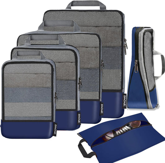 BAGAIL 4 Set/6 Set/8 Set Compression Packing Cubes Travel Accessories Expandable Packing Organizers (Half Mesh, 6-Navy)