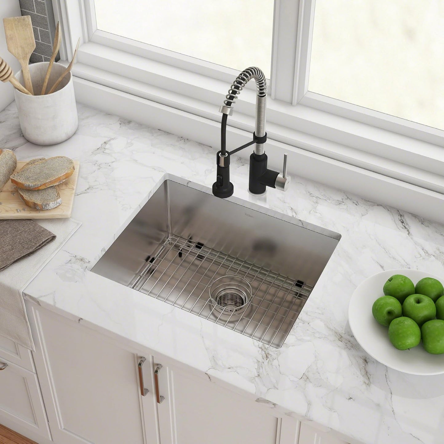 KRAUS Standart PRO™ 23-inch 16 Gauge Undermount Single Bowl Stainless Steel Kitchen Sink with WasteGuard™ Continuous Feed Garbage Disposal, KHU101-23-100-75MB