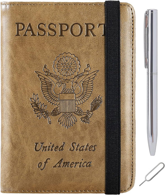 Passport Holder Cover Wallet Travel Essentials RFID Blocking Leather Card Case International Must Haves Travel Accessories for Women Men(113#Brown)