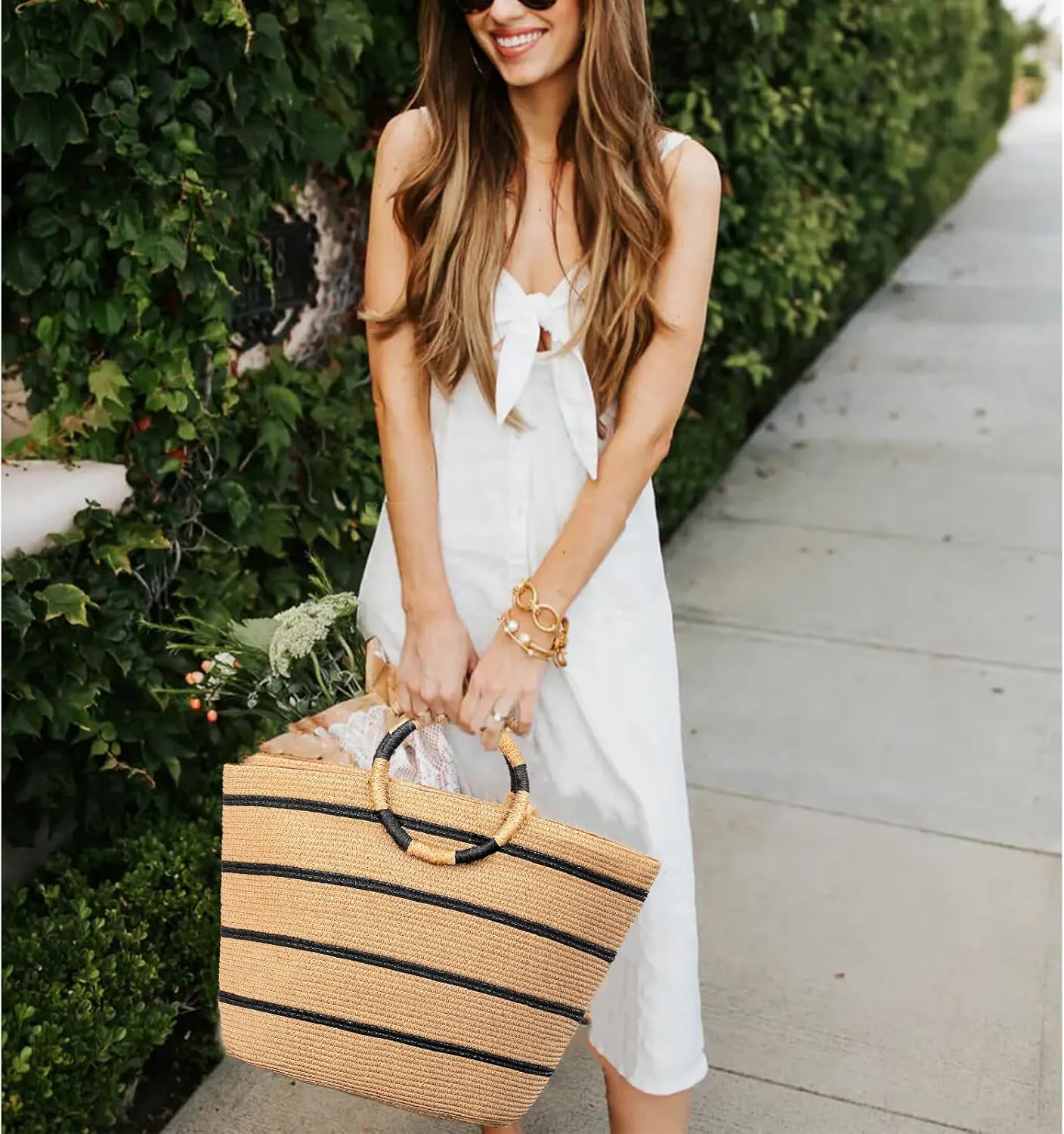 Beach Bags for Women Straw Tote Bag Summer Beach Bag Large Woven Straw Tote for Vacation Holiday