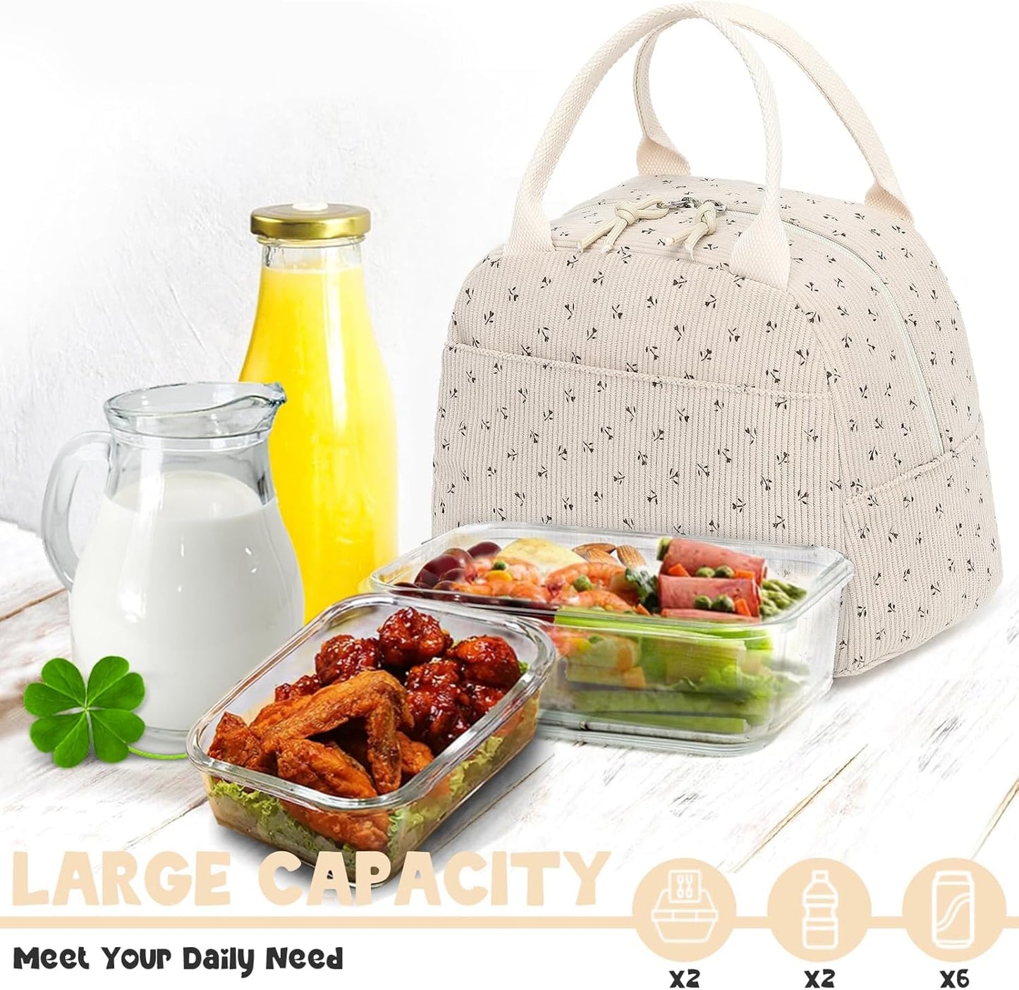Bluboon Lunch Bag for Women Men Cute Corduroy Lunch Tote Bags Reusable Insulated Lunch Box Large Capacity Reusable Insulated Cooler for Work Picnic or Travel