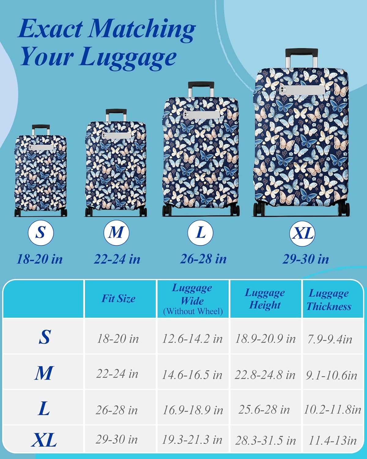 Slohif Luggage Cover for Suitcase Tsa Approved Protector - Luggage Sleeve Large Suit Case Cover Travel Stretch Baggage Case Protective Washable Fit 28-30 Inch Blue Butterfly L