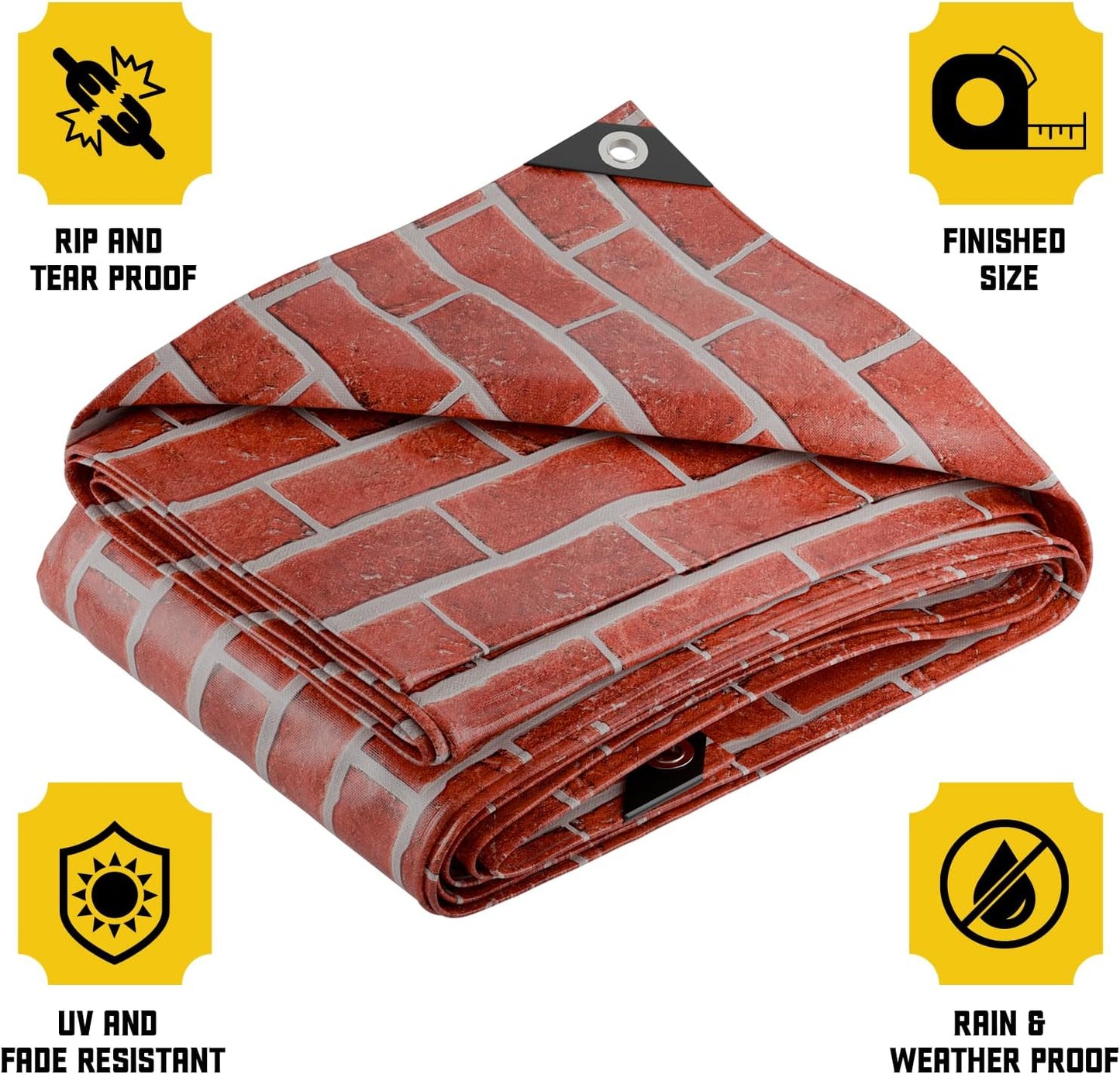 Core Tarps Extreme Heavy Duty 20 Mil Tarp Cover, Waterproof, UV Resistant, Rip and Tear Proof, Poly Tarpaulin with Reinforced Edges for Roof, Camping, Patio, Pool, Boat (Bricks/Black 50′ X 50′)