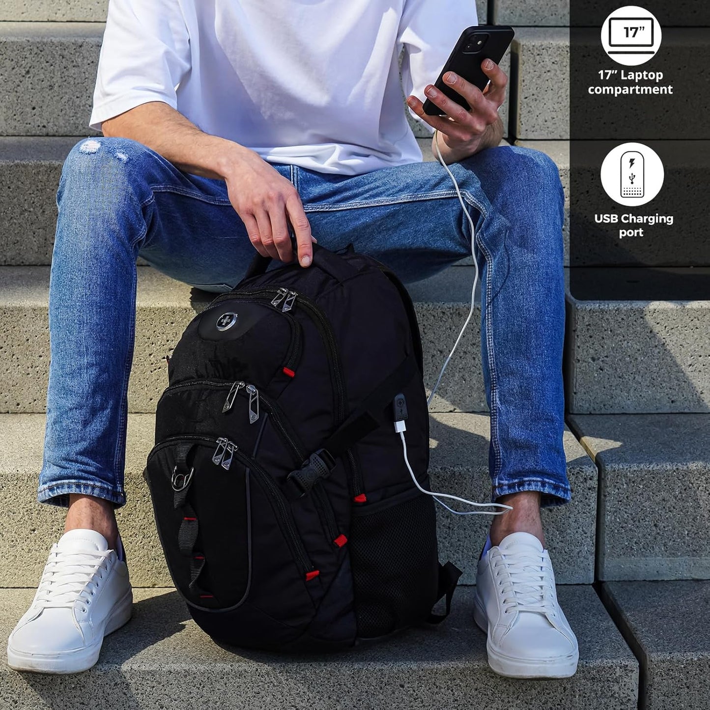 Swissdigital Laptop Backpack with USB Charging Port, Travel Backpack Fits 15.6 inches Computer, 31L Backpack for Men | SD803