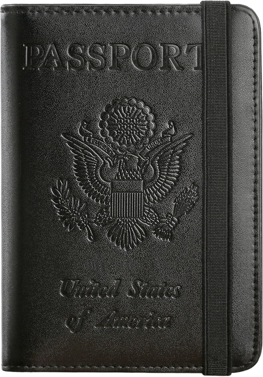 Passport Holder Cover Wallet Travel Essentials RFID Blocking Leather Card Case International Must Haves Travel Accessories for Women Men(101#Black)