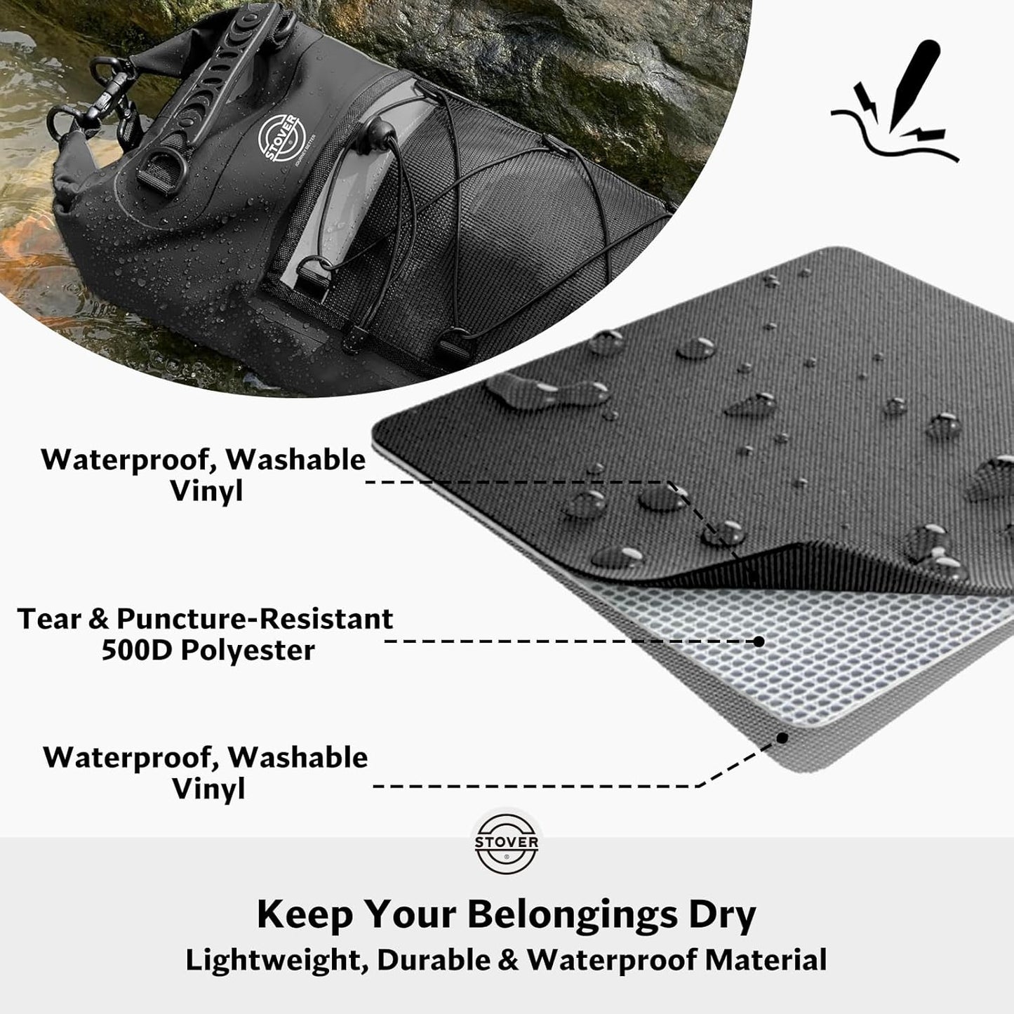 STOVER 5/10/25/30/40/55L Waterproof Backpack- Floating Dry Bag for Kayaking, Travel, Beach, Hiking, & Camping, Men/Women