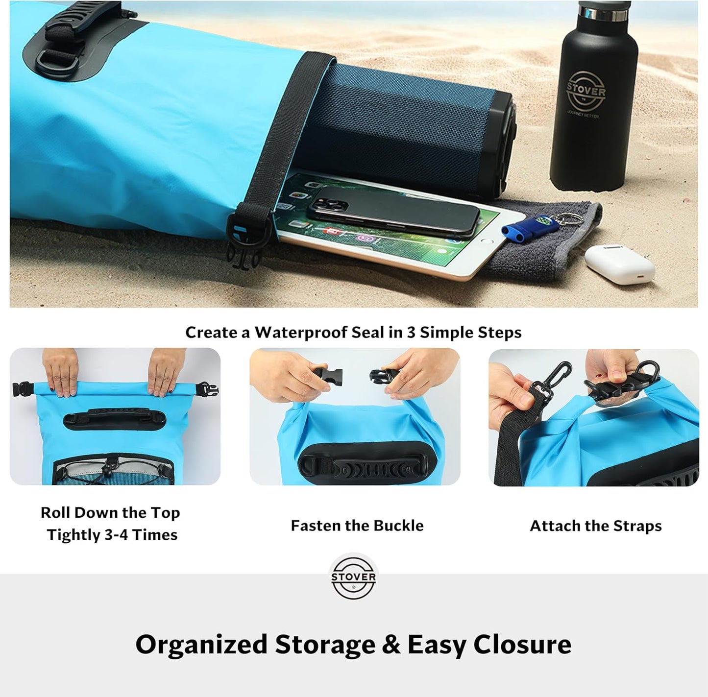 STOVER 5/10/25/30/40/55L Waterproof Backpack- Floating Dry Bag for Kayaking, Travel, Beach, Hiking, & Camping, Men/Women