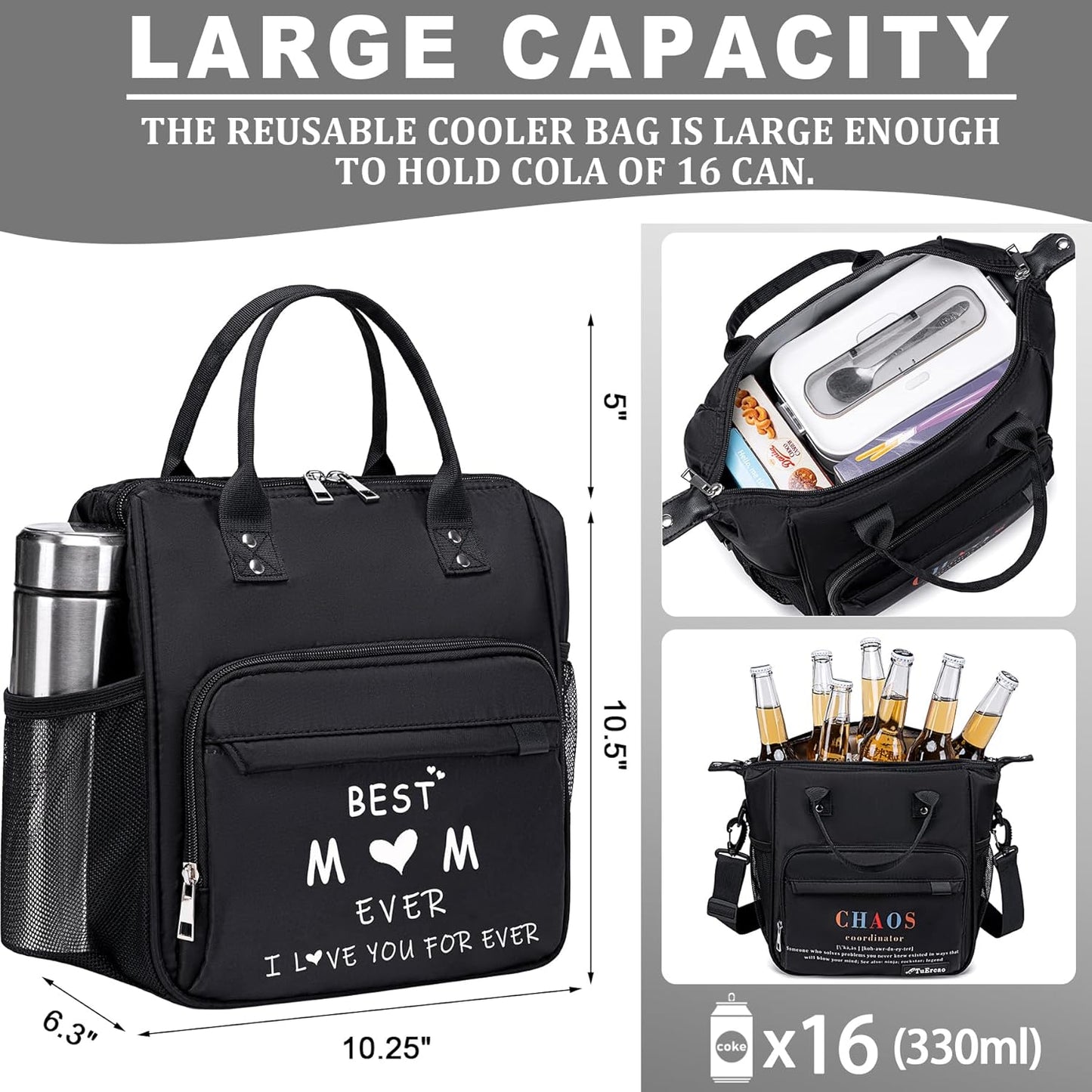 TuErCao Mom Lunch Bag Useful Unique Mother's Day & Birthday Gifts from Daughter Son Husband Insulated Personalized Lunch Box for Work