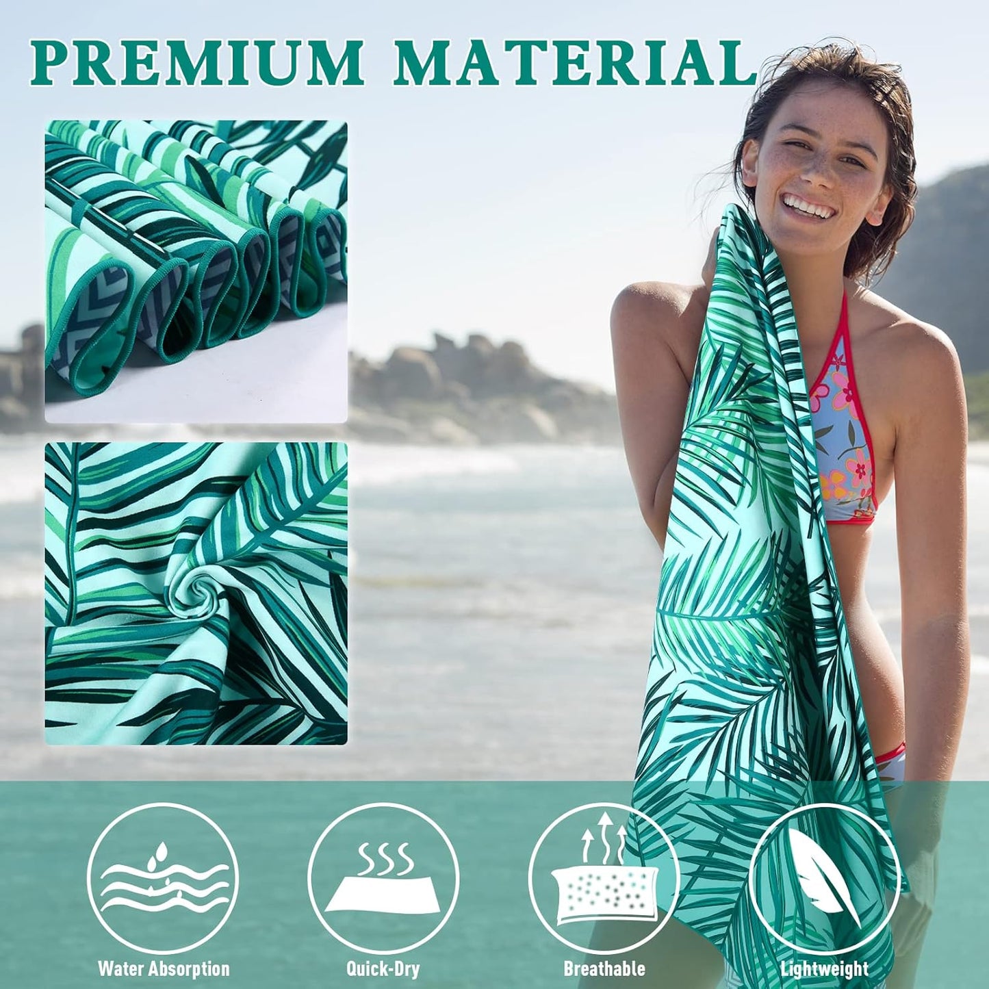 2 Pack Microfiber Beach Towel, Oversized Pool Towel 75”x 35”, Sand-Free Quick Drying Camping Super Absorbent Bath Blanket, Soft Breathable and Lightweight