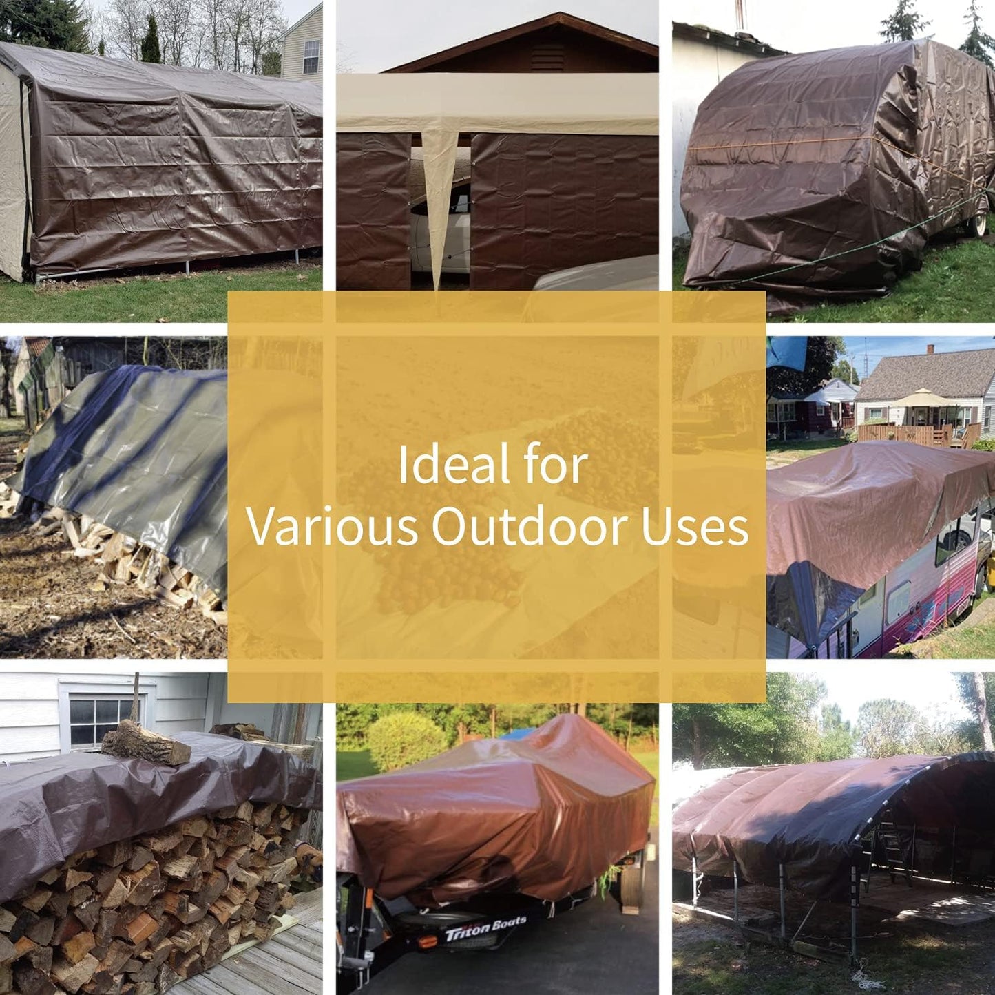 GUARD SHIELD Brown Tarp 12x12 Feet Waterproof Tarps Lightweight Camping Tarp Outdoor Multi Purpose Poly Cover 6mil