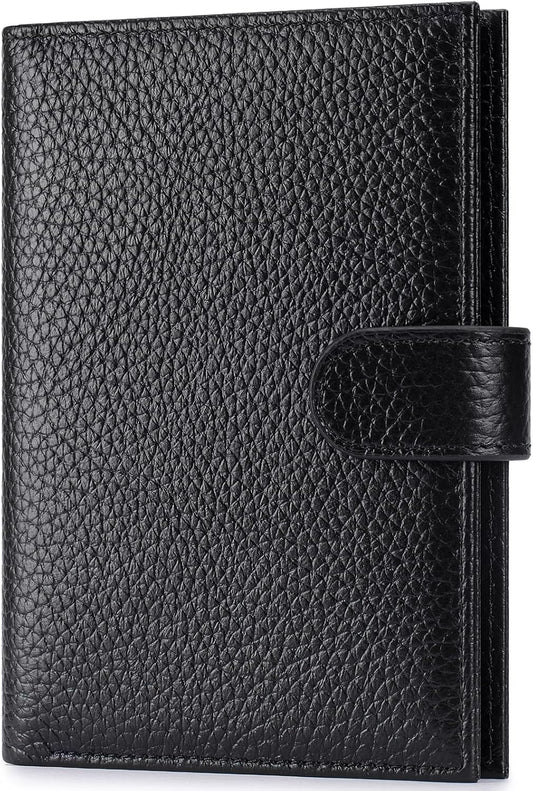 Passport Holder for Travel Women RFID Blocking Genuine Leather Passport Wallet with Card Slots, Zipper Coins Pocket, Cash Holder, Black