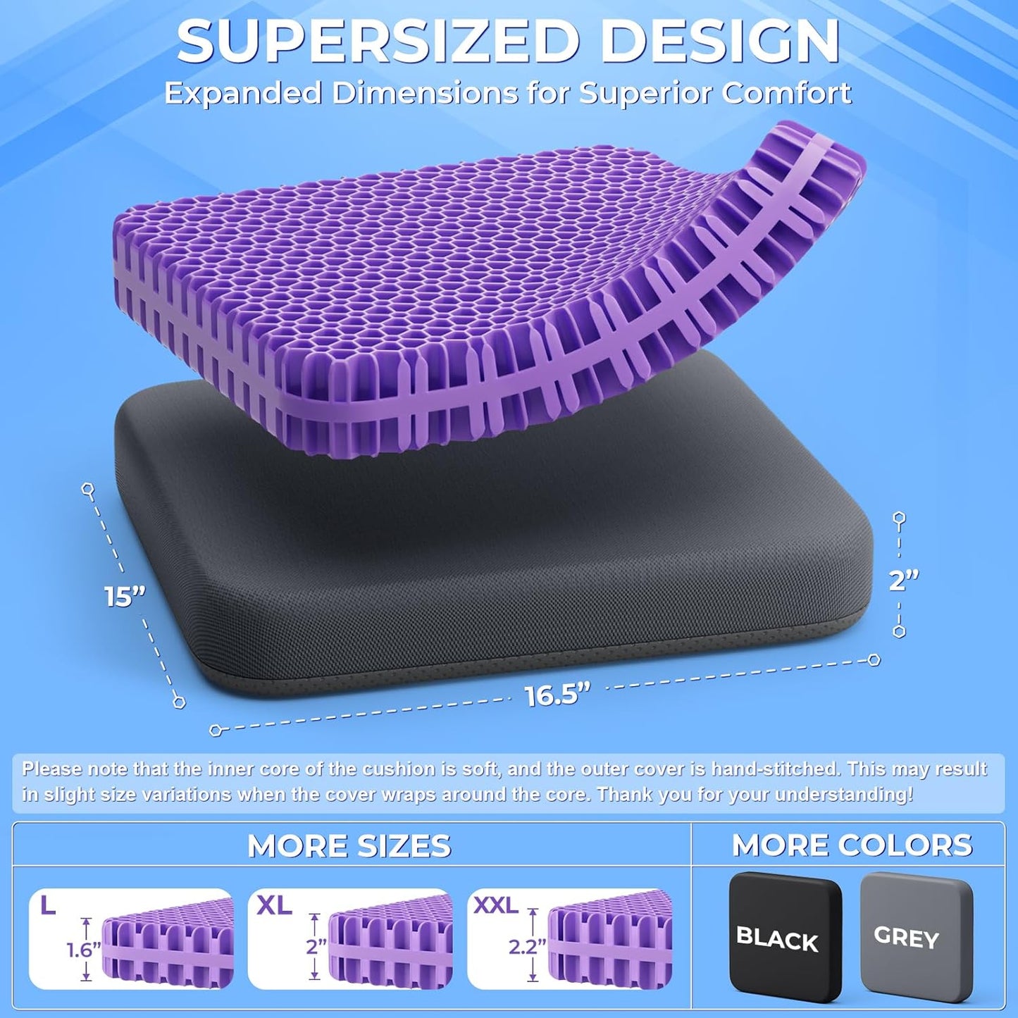 TushGuard Gel Seat Cushion for Long Sitting, Enlarged & Thickened Patent Design Office Chair Seat Cushion, Breathable Cooling Pads for Chairs, Soft Car Cushions for Wheelchair(X-Large, Grey)