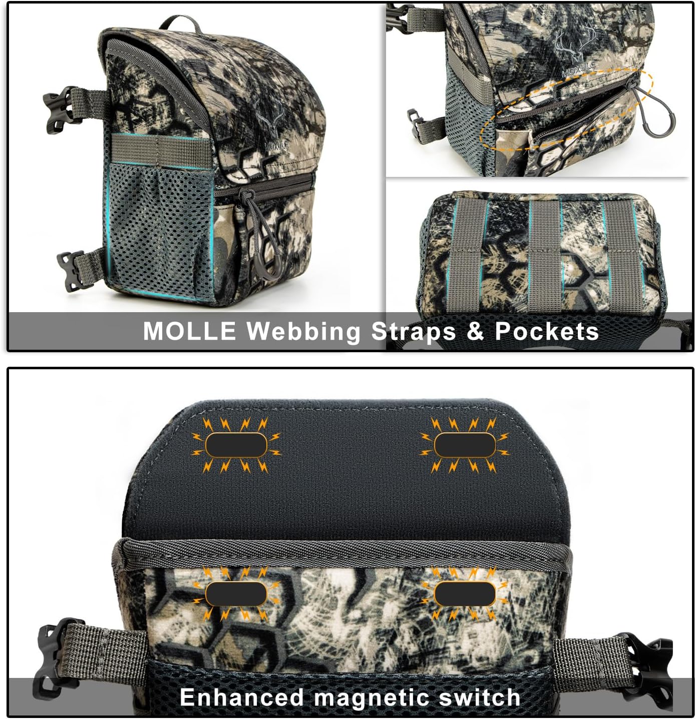 Binocular Harness Chest Pack: Bino Case with Magnetic Lid and Rain Cover for Hunting(Green)