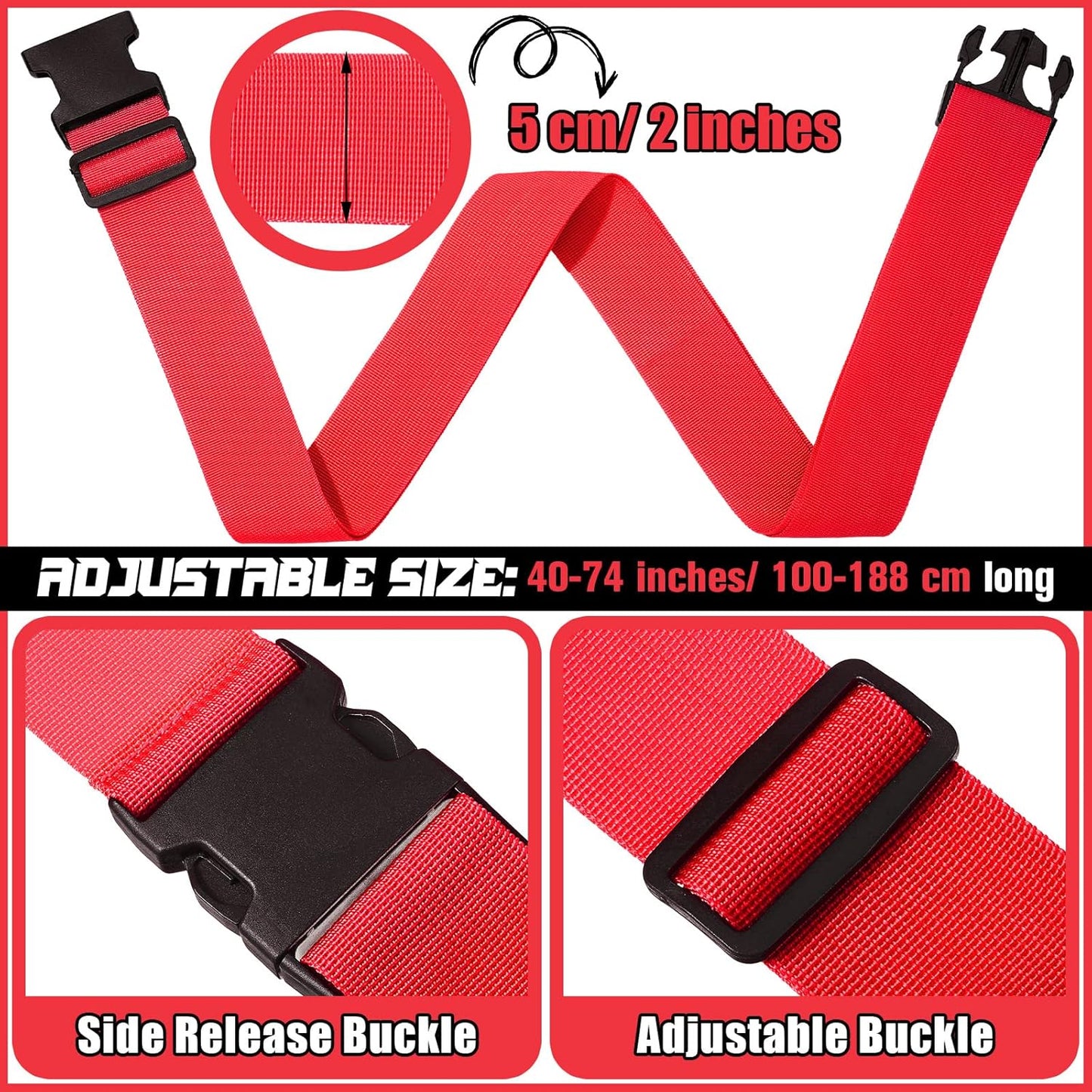 Eccliy 12 Pack Luggage Straps Suitcase Belts Wide Adjustable Packing Straps Travel Belts Accessories for Business Packing(Red)