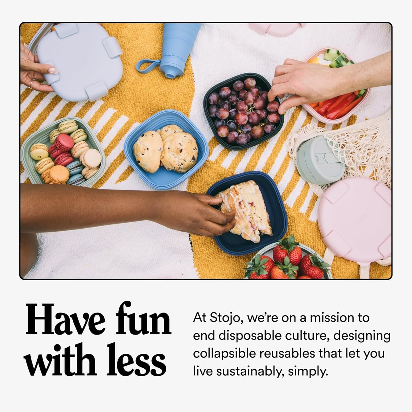 STOJO Collapsible Sandwich Box – 24oz, Reusable Food Storage Container, Silicone Bowl for Hot/Cold Food – Meal Prep, Lunch, Camping, Hiking – Dishwasher Safe (Set of 5, Translucent Cashmere)