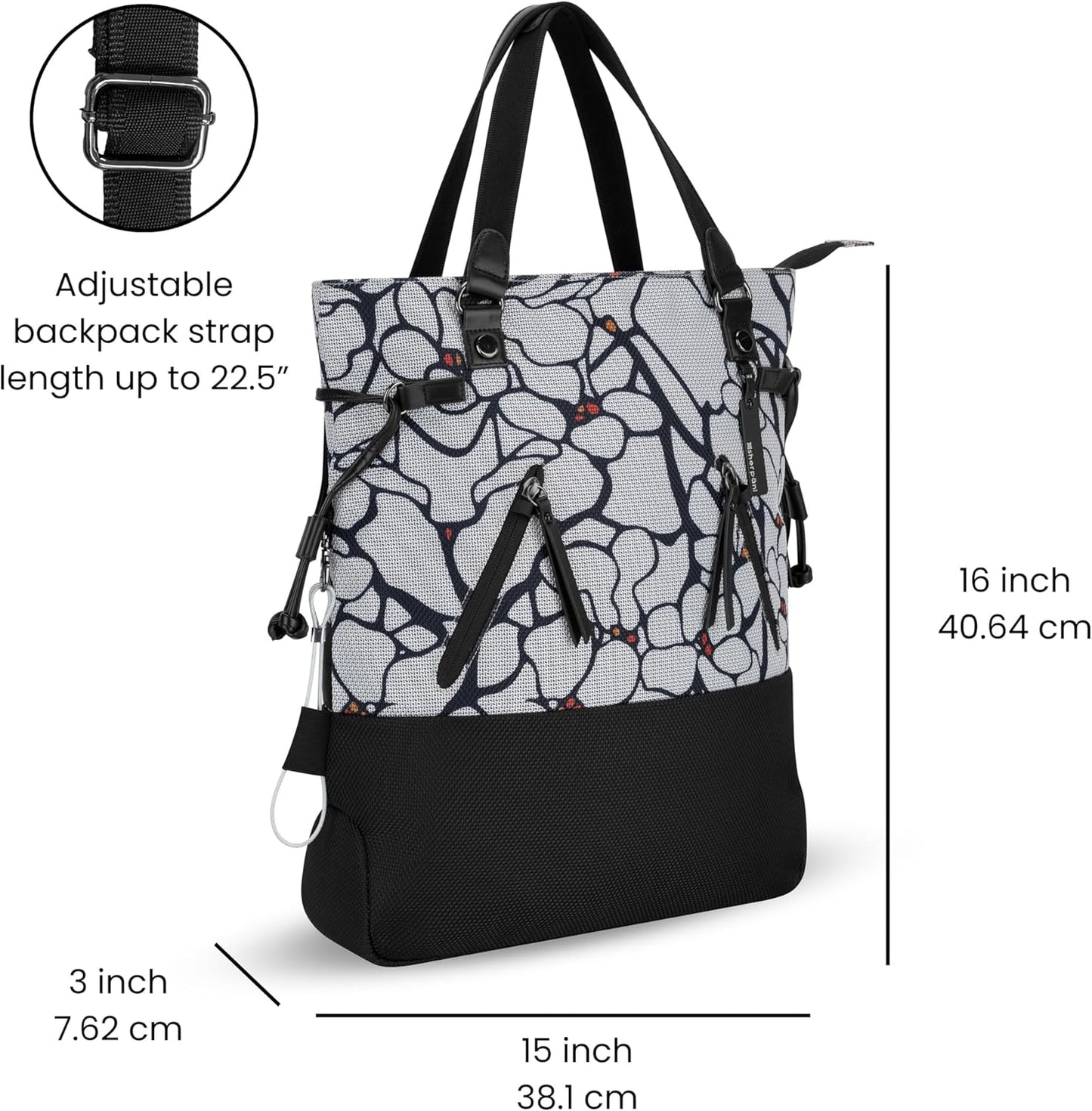 Sherpani Tempest, Anti Theft Convertible Backpack Tote, 14L Travel Backpack, Travel Gifts for Women, Handbags, RFID Protection, Metal Hardware, Fits 15” Laptop (No Sleeve) (Sakura)