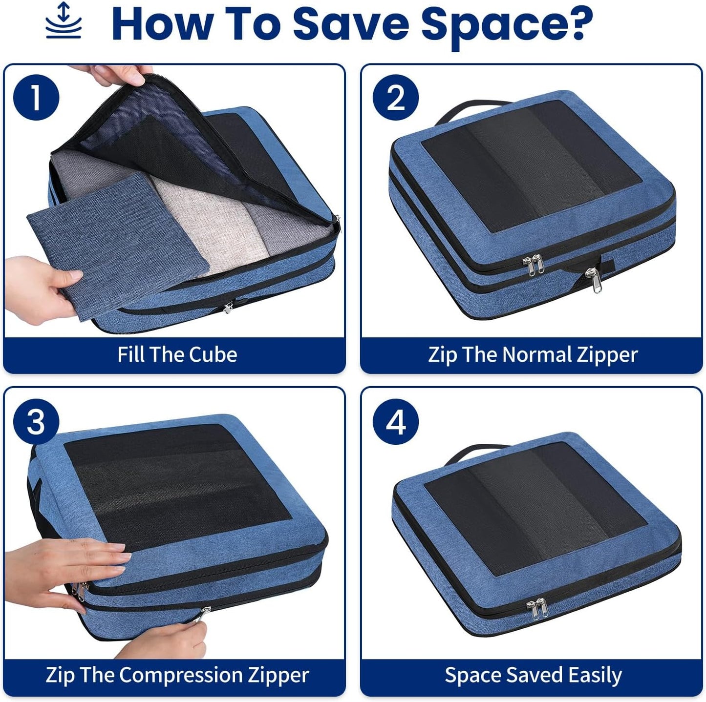 8 Set/6 Set/4 Set Compression Packing Cubes for Travel, Lightweight Vacation Travel Essentials, Travel Accessories for Suitcase Organizer Bags Set, Durable Luggage Organizer