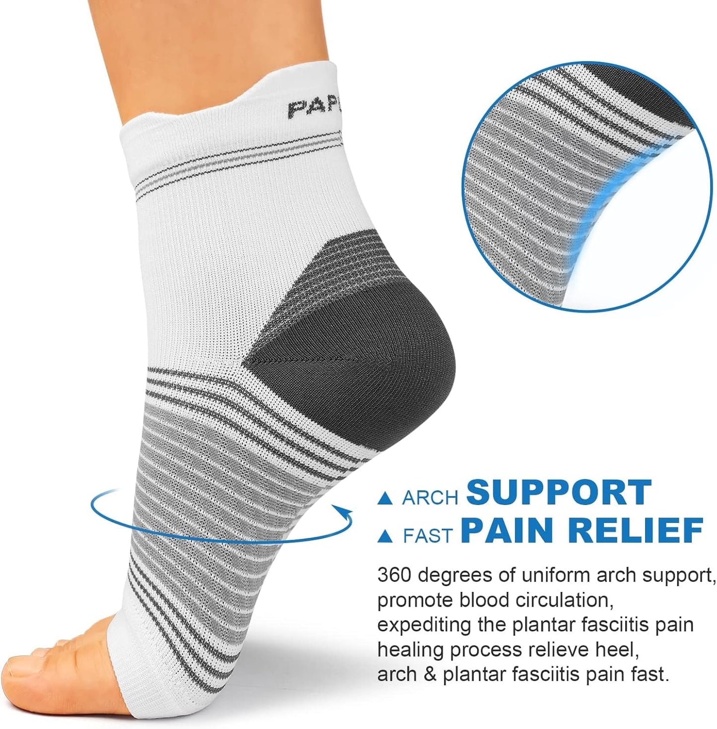 Plantar Fasciitis Sock (6 Pairs) for Men and Women, Compression Foot Sleeves with Arch and Ankle Support (White, Small)