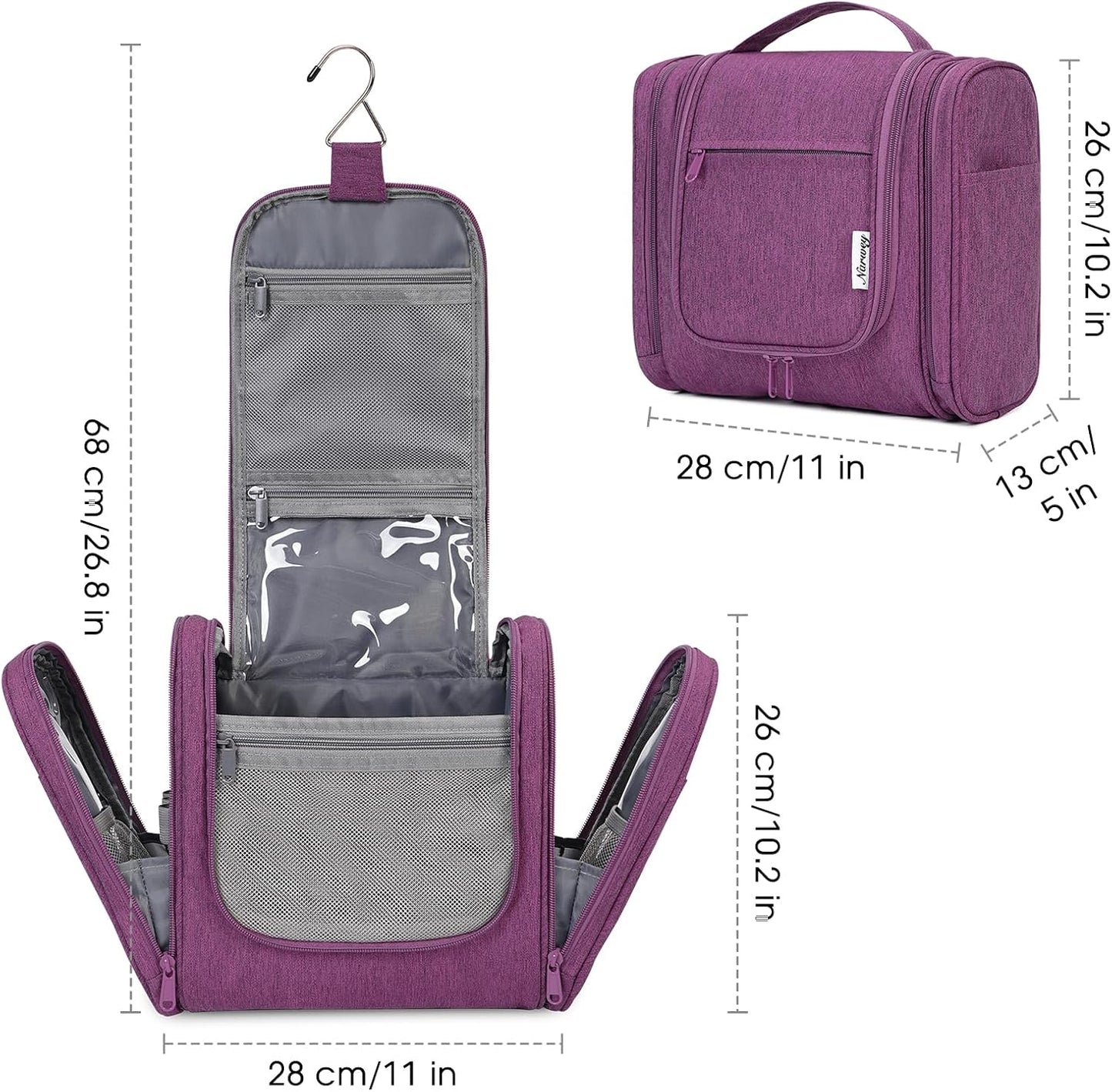 Narwey Hanging Toiletry Bag for Women Travel Makeup Bag Organizer Toiletries Bag for Cosmetics Essentials Accessories