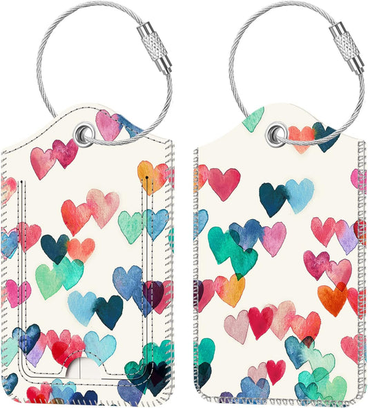 Fintie Luggage Tags, Privacy Cover ID Label with Stainless Steel Loop and Address Card for Travel Bag Suitcase - Raining Hearts (2 Piece)