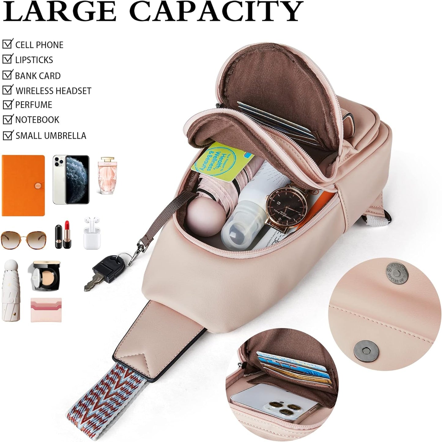 Sling Bag Crossbody Bags for Women Small Cross Body Bag Fanny Packs Chest Sling Purse for Daily Travel Leisure Sport