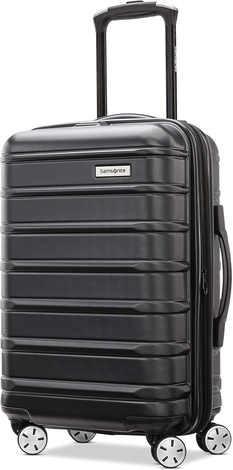 Samsonite Omni 2 International Carry-On Luggage with 360° Spinner Wheels - Scratch Resistant Hardshell - TSA, Airline-Approved - Expandable Polycarbonate Shell for Lightweight Travel - Midnight Black
