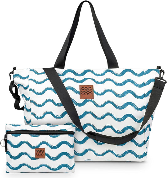 Large Beach Tote Bag for Women – Foldable & Packable Travel Bag with Zipper & Waterproof Pouch, Lightweight & Sandproof