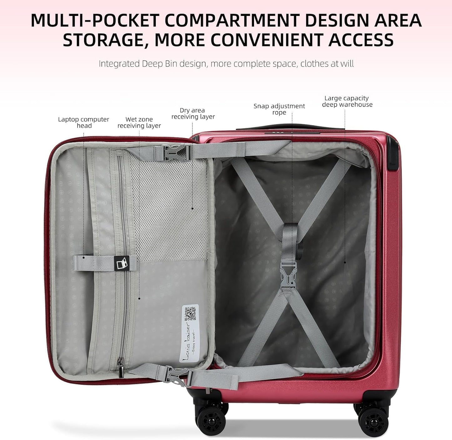 Carry On Luggage, 20 Inch Top Opening Aluminum Frame Lightweight Airline Approved ABS+PC Hard Shell Suitcases with Silent Wheels, TSA Lock, Front Pocket & Wet-dry Separated Six-piece Set