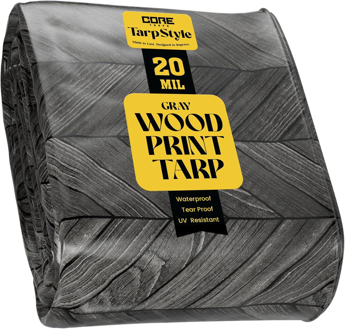Core Tarps Extreme Heavy Duty 20 Mil Tarp Cover, Waterproof, UV Resistant, Rip and Tear Proof, Poly Tarpaulin with Reinforced Edges for Roof, Camping, Patio, Pool, Boat (Grey Wood/Black 40′ X 60′)