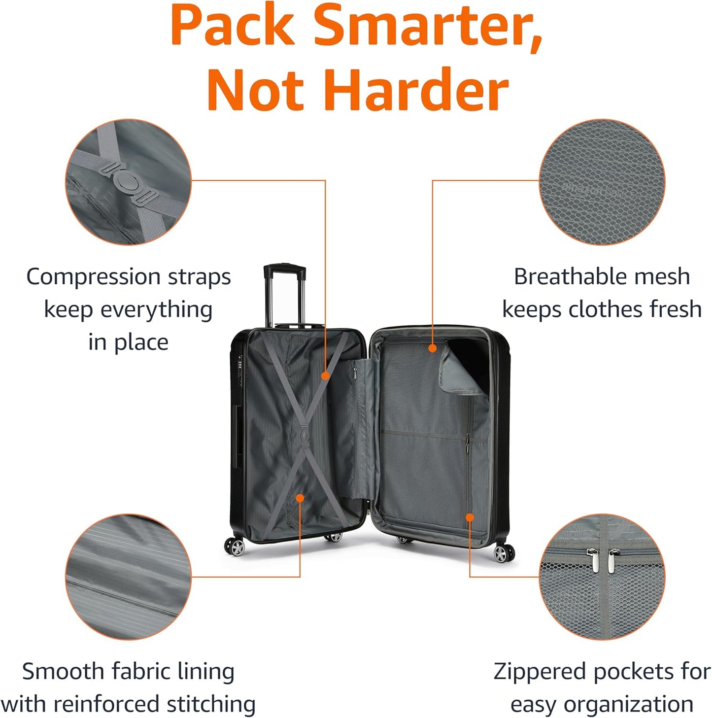 Amazon Basics 30-Inch Hardside Checked Luggage With TSA Lock, Hardshell Suitcase With Wheels, Expandable For Up to 12.5% More Space, With Scratch-Resistant Surface, 8 Multi-directional Wheels, Black