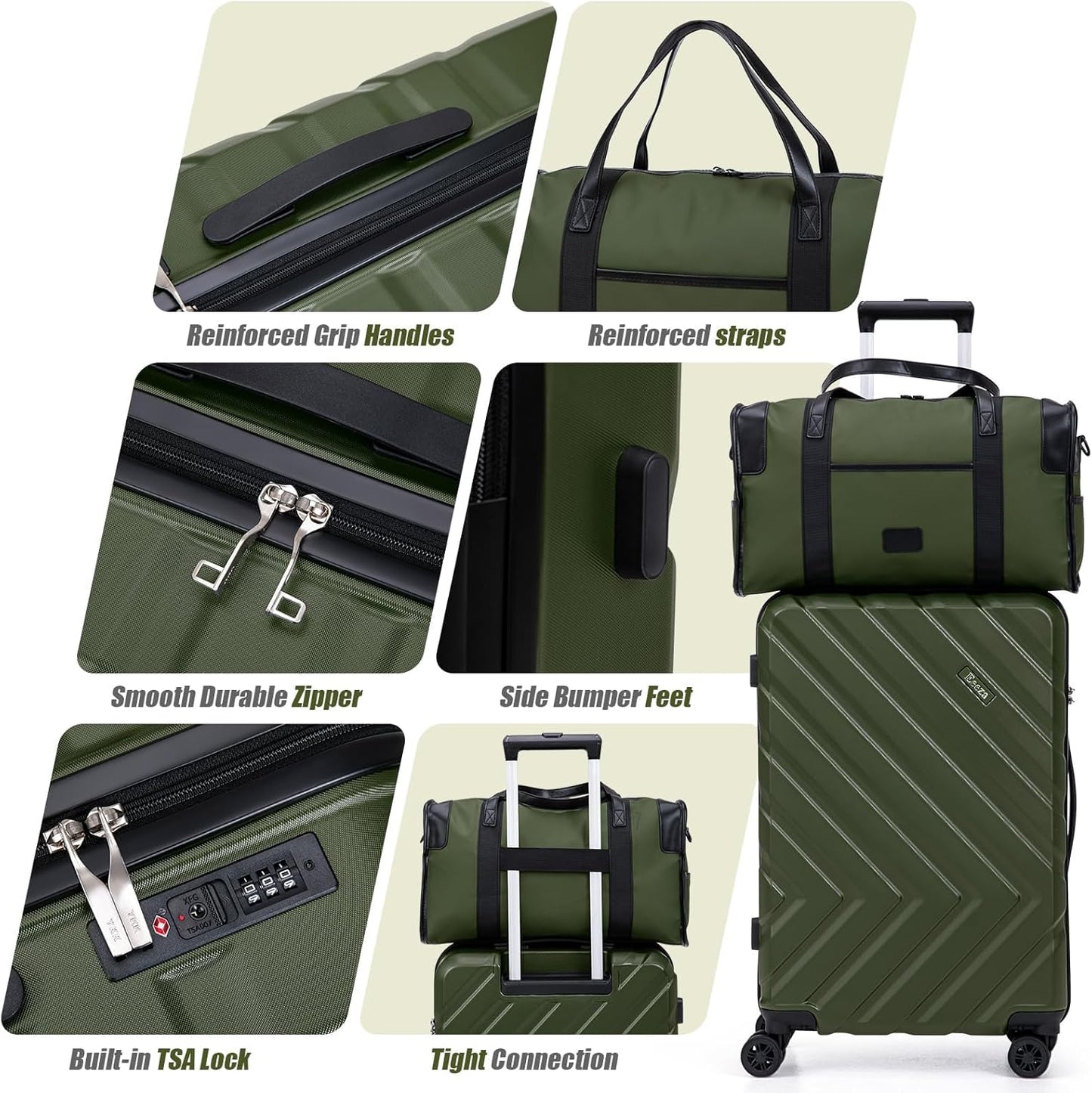 Luggage Sets 5 Piece, Suitcases with Wheels, ABS Hard Case Luggage with TSA Lock Spinner Wheels, Carry On Luggage Set(5 Piece Sets (20"/24"/28"/DB/TB))