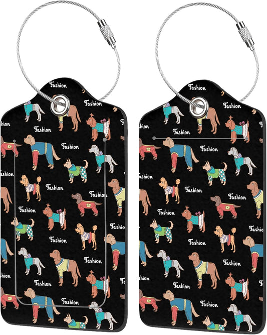 Luggage Tags for Suitcase,2 Pack Colored Dogs Luggage Tag with Privacy Flap,Name ID Label and Metal Loop for Women Men Girls Baggage Bag Backpack Instrument